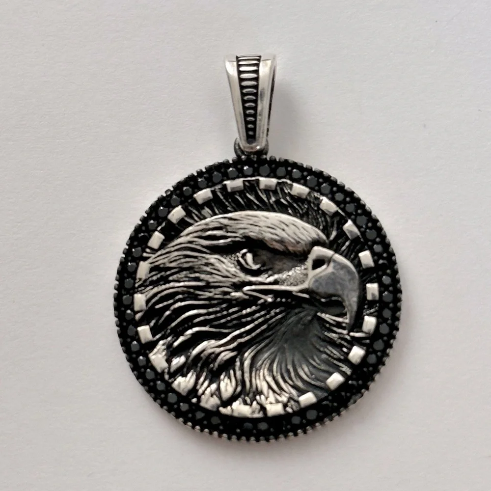 925 Silver eagle unisex pendant black cubic zirconia cz stones